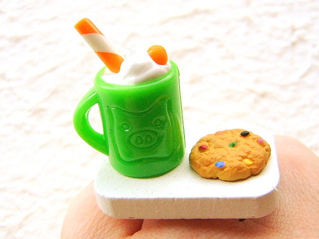 Food  Ring Hot Chocolate Cookie Miniature Food Jewelry
