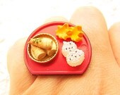 Traditional Japanese Food Ring Rice Ball Bamboo Carrots  Miniature Food Jewelry