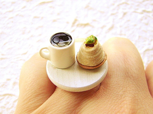 Cute Japanese Food Ring Coffee Sweet Chestnut Cake
