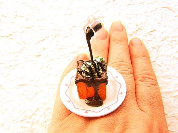 Kawaii Food Ring Chocolate Sauce Ice Cream on Bread Floating Japanese Ring