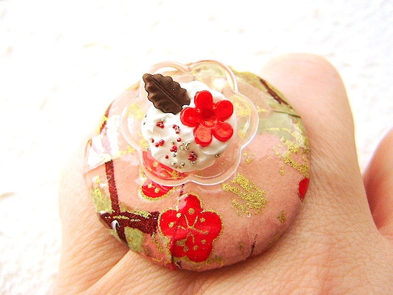 Food Ring Vanilla Ice Cream Chiyogami Paper Miniature Food Jewelry