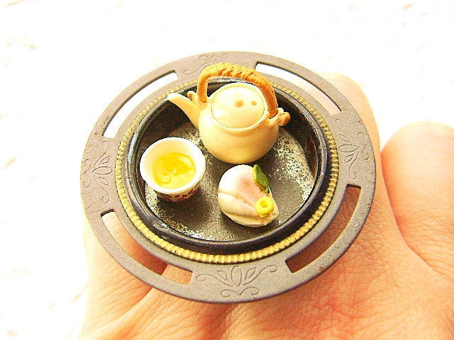 Traditional Japanese Food Ring Wagashi Green Tea Miniature Food Jewelry