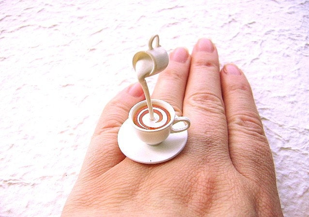 Tea Ring Miniature Food Jewelry Floating Ring Tea With Cream