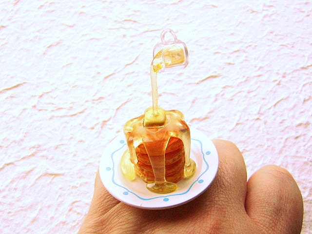 Kawaii Food Ring Pancakes With Syrup Floating Miniature Food Jewelry
