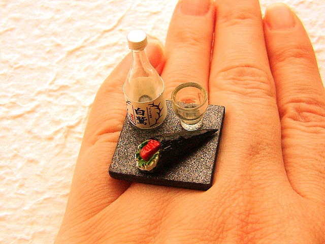 Sushi Ring Kawaii Miniature Food Jewelry Sake And Sushi