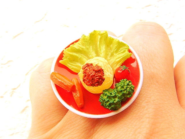 Miniature Food Ring Pasta Vegetables Food Jewelry