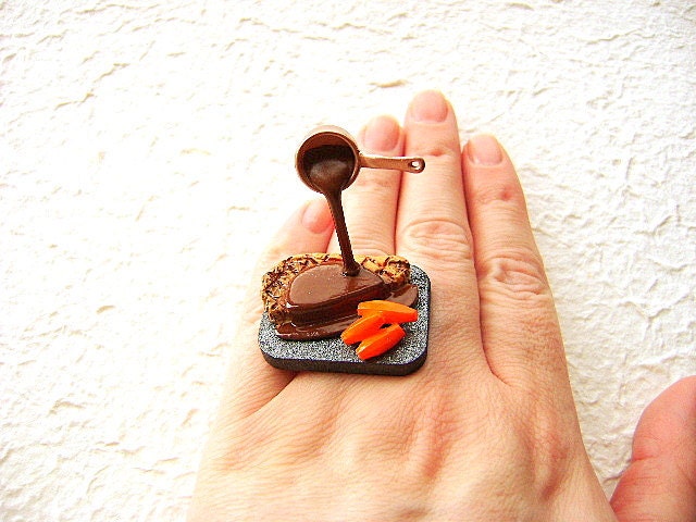 Kawaii Floating Ring Steak With Veggies And Sauce Miniature Food Jewelry