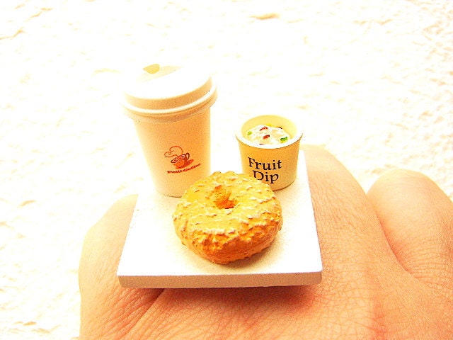 Kawaii  Coffee Ring  Bagel Miniature Food Jewelry