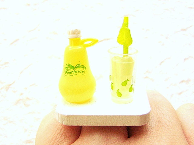 Kawaii Ring MIniature Food Jewelry Pear Juice SALE