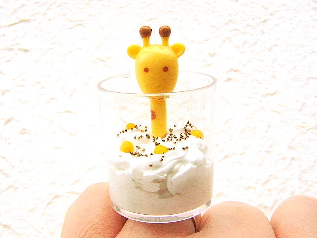 Kawaii Ring Ice Cream Ring Minature Food Jewelry Giraffe