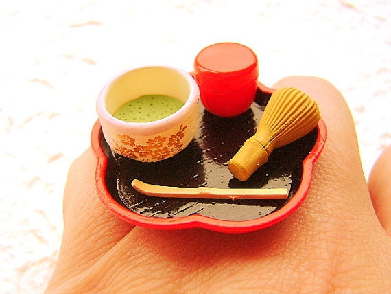 Traditional Japanese Food Ring Matcha Tea Ceremony Miniature Food Jewelry