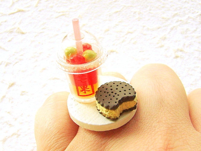 Miniature Food Ring Fruit Drink Ice Cream Sandwich Food Jewelry CIJ Christmas in July