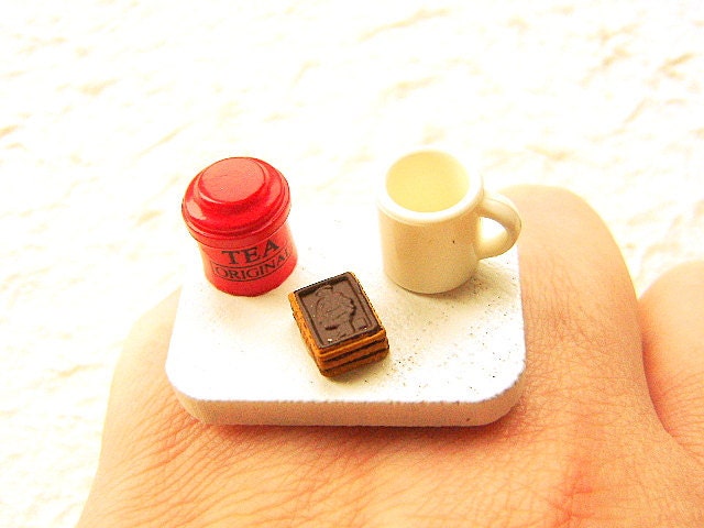 Tea Ring Miniature Food Jewelry Tea Chocolate Cookies