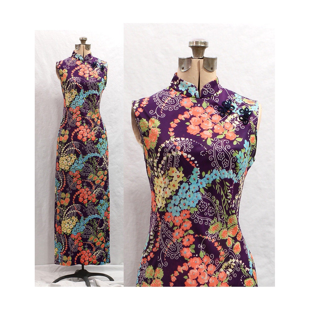 Vintage 60s Wild Orchid Maxi Pillar Dress