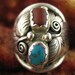 Size 13 1/4 Vintage Red Coral and Turquoise Sterling Silver Ring