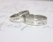 rustic wedding band ring set . custom recycled silver wedding rings and inscription . simple relic wedding rings