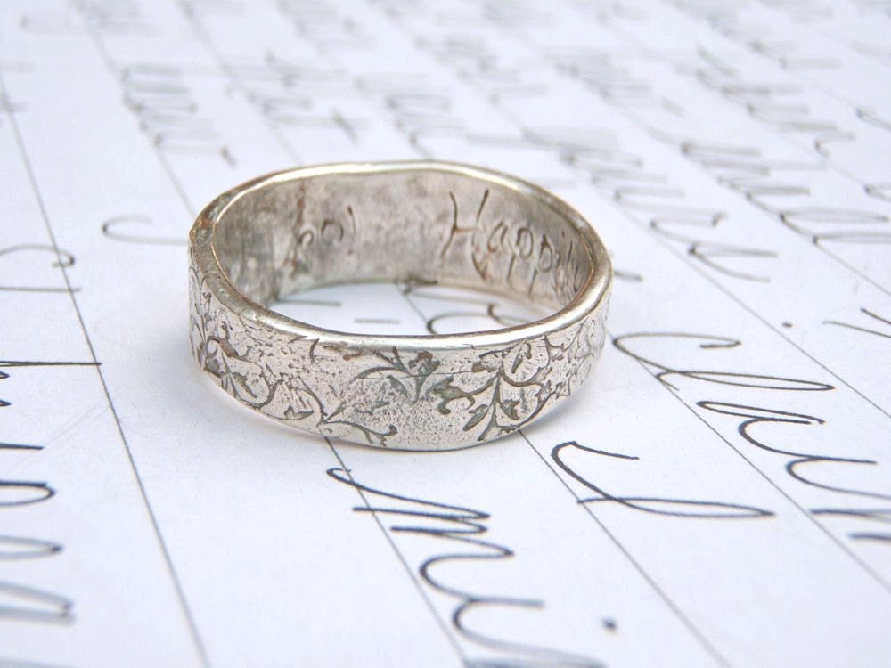 happily ever after womens ring . thick recycled silver . custom personalized words inside by peacesofindigo