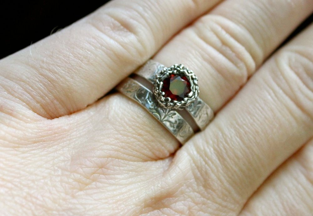 halo garnet engagement ring wedding ring band set. wuthering heights quote engraved wedding and engagement ring set . unique engagement ring