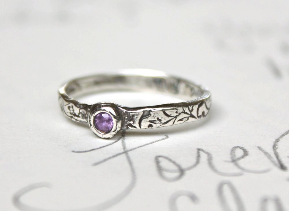 sapphire engagement ring . simple engagement ring . purple . custom personalized . recycled silver . secret message