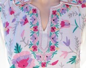 Boho Blouse Exotic Embroidered White Tunic shirt size M / L