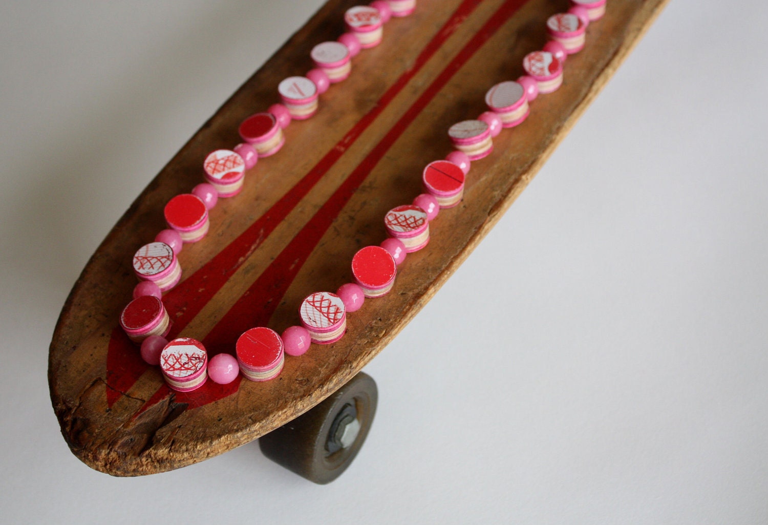 Recycled Skateboard Necklace-Grand Finale No.18 Skateboard Pearls 26"