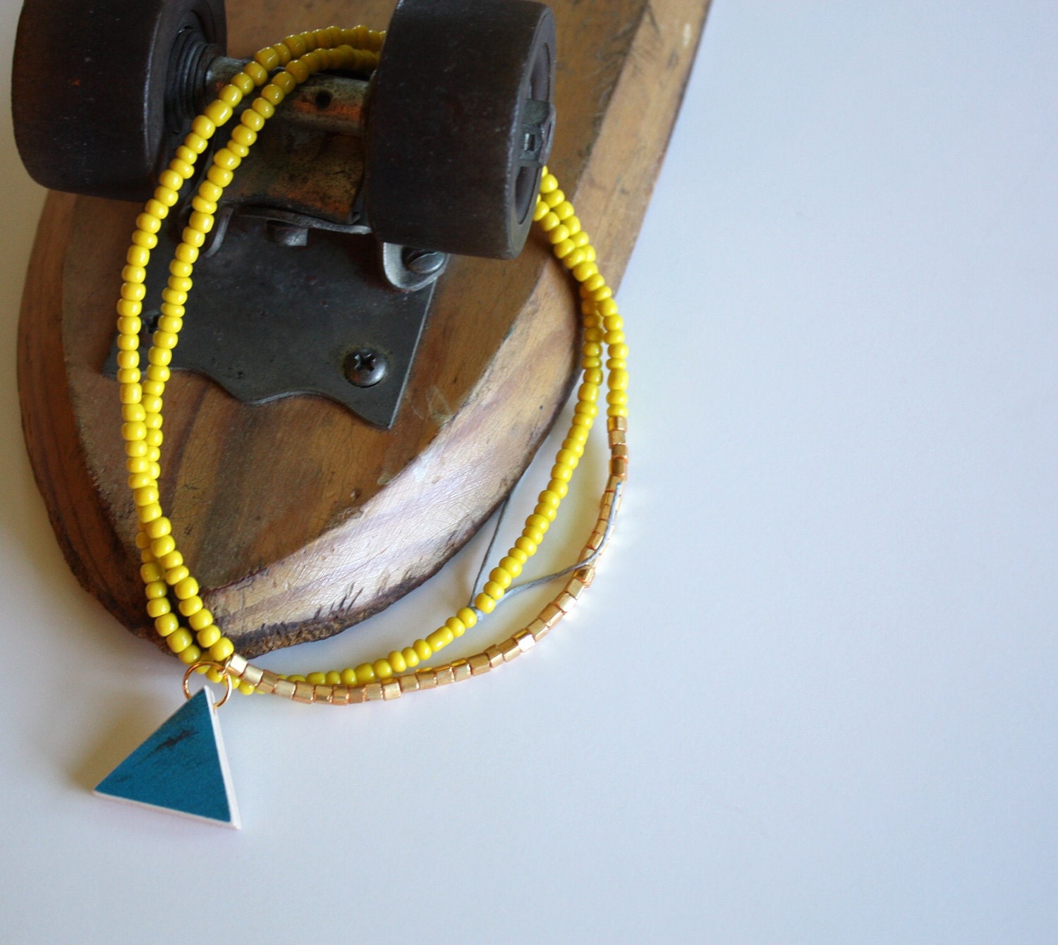 Recycled Skateboard Necklace Triangle Cyclops Collection-Yellow