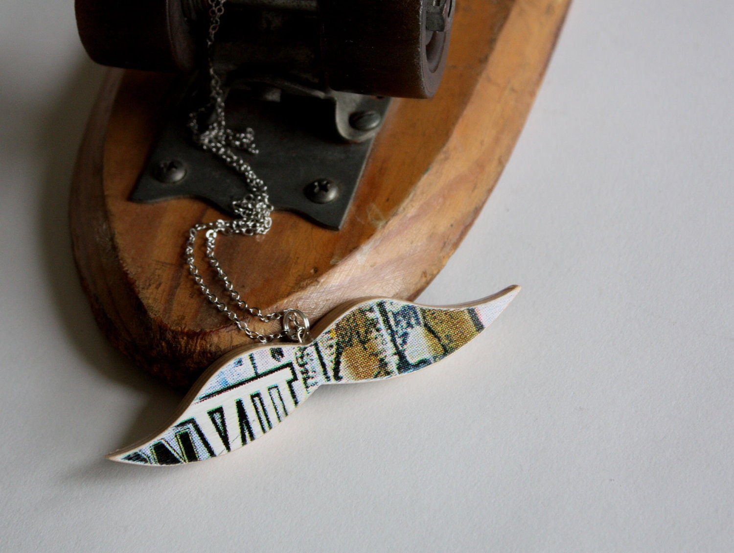 Recycled Skateboard Mustache Necklace-Mr. Roman Numeral
