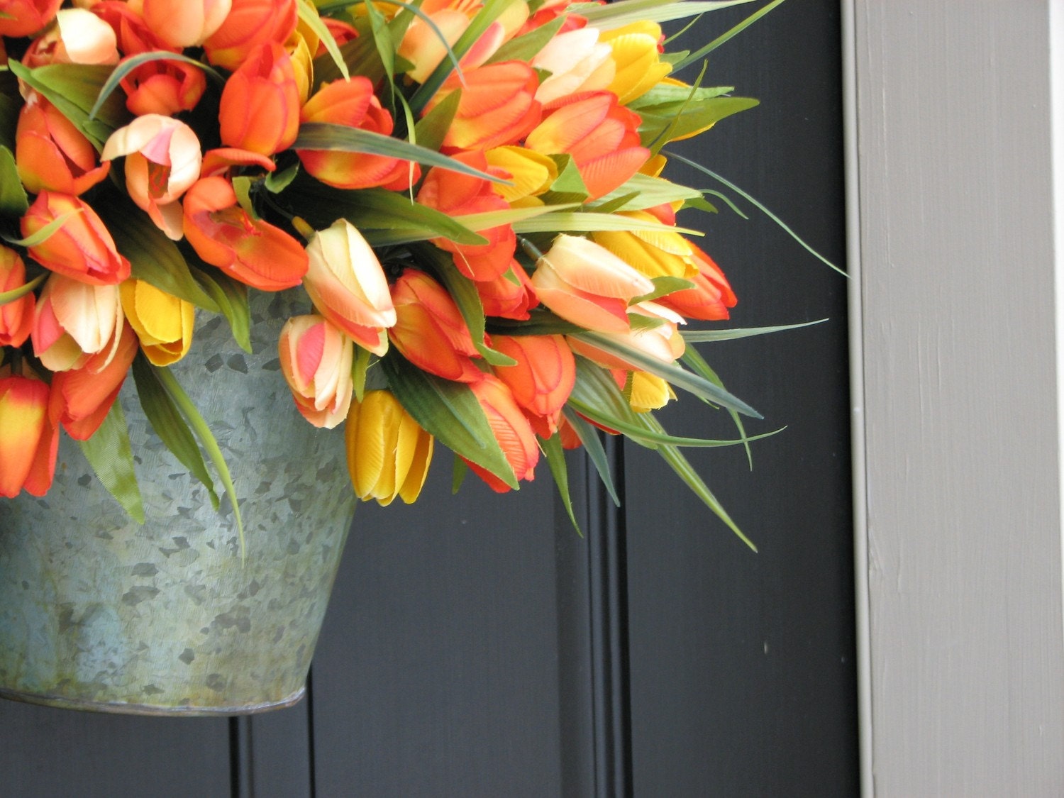 Spring Tulips - Bucket of Spring Tulips - Front Door Wreath