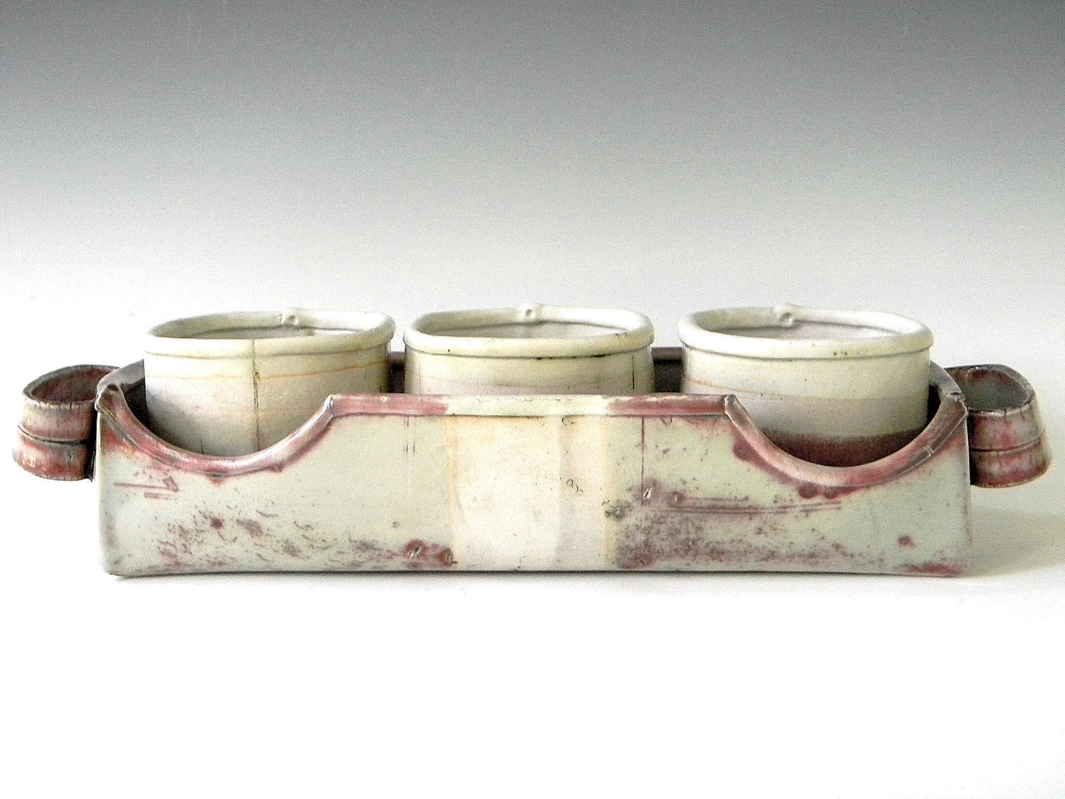 Modern Rustic Porcelain Hand Built Serving Tray With Condiment Dishes - Free U.S. Shipping