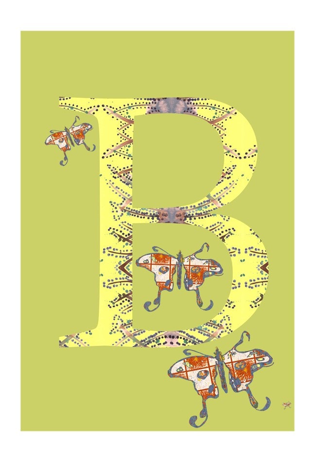 B is for Butterfly - Alphabet - Art Print - Nursery Art - Alphabet Print - 13 x 19 with white border