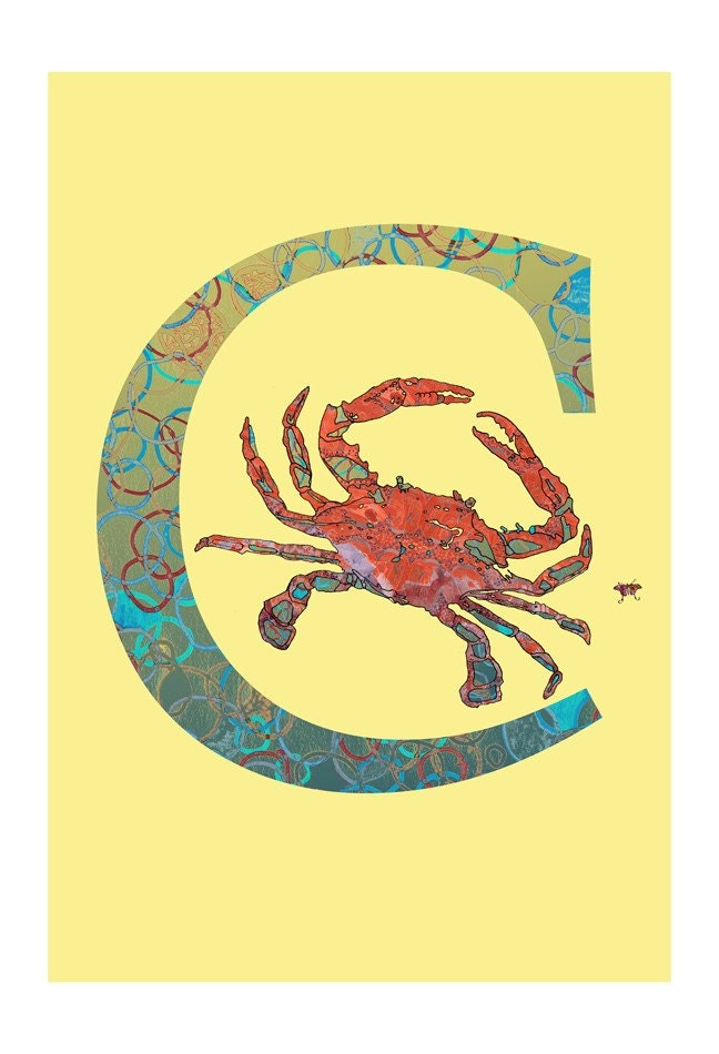 C is for Crab - Alphabet - Art Print - Nursery Art - Alphabet Print - 13 x 19 with white border
