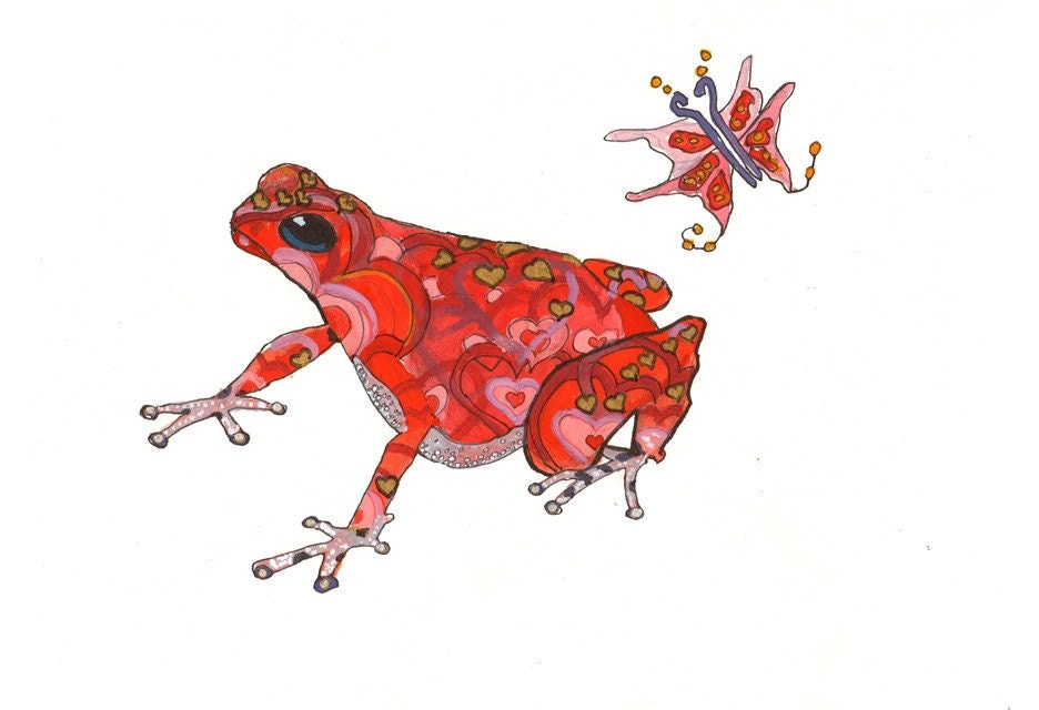 Cupid Frog- Valentines Day Art Print - limited edition print - 13 x19