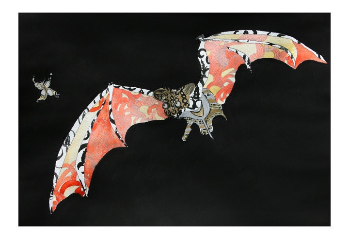 Black Bat- limited edition print from original 13 x19