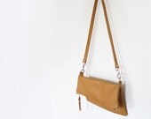 foldover clutch - leather fold over clutch - camel leather - customizable clutch - crossbody clutch