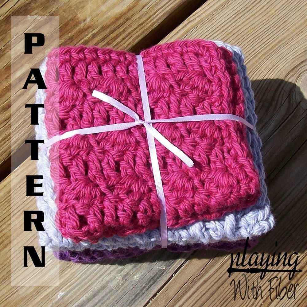 Crochet Washcloths Set 2 - 3 Different Designs - Pattern 403  INSTANT DOWNLOAD