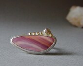 Imperial Jasper, Rose Cut Diamond Ring, Sterling Silver,14kt Gold, Pink, Mauve