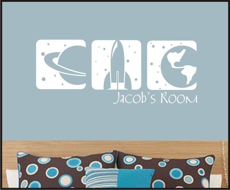 Space Squares - Vinyl Decal - Custom with name - Stars - Planets