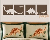 DINOSAUR SCENE - 14x48 inches total size - Dino Vinyl Decal Squares - customize with name