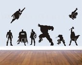 SUPERHERO WALL DECALS - Set of 8 - Avengers - Hulk - Captain America - Wolverine - Thor- Superman - Batman - Ironman -Spiderman