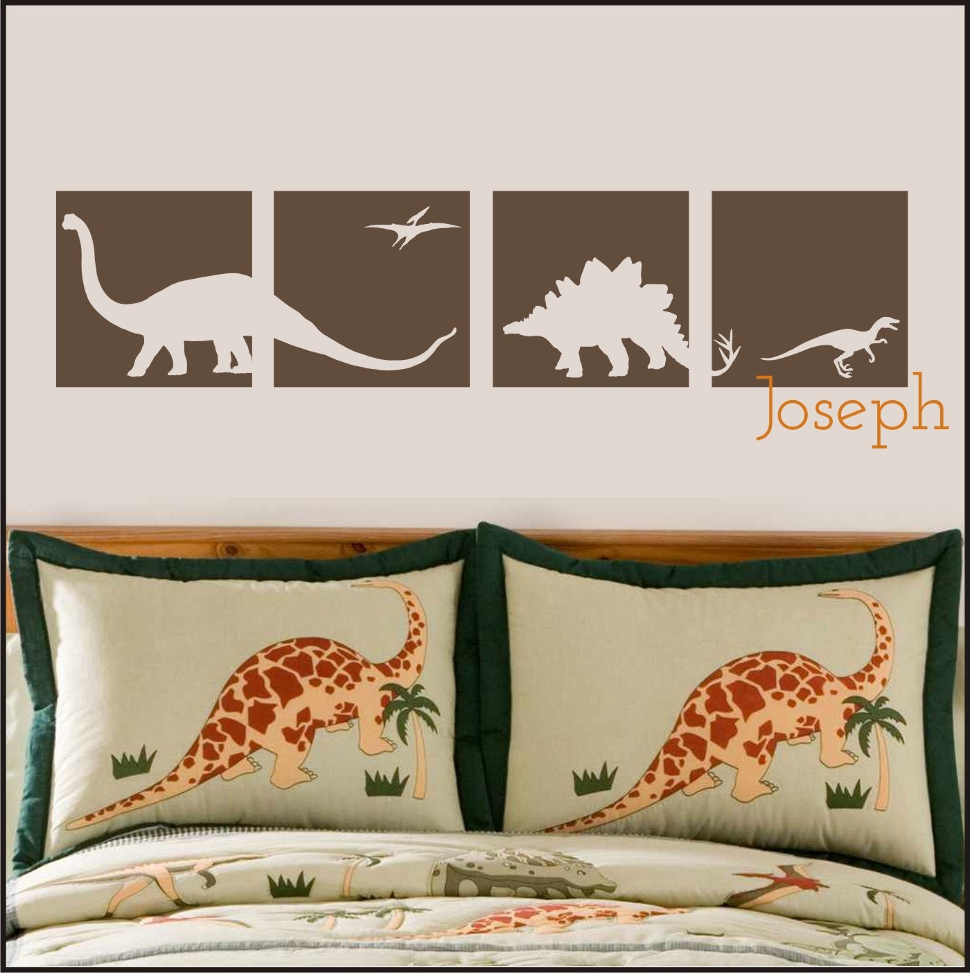 DINOSAUR SCENE - 14x48 inches total size - Dino Vinyl Decal Squares - customize with name