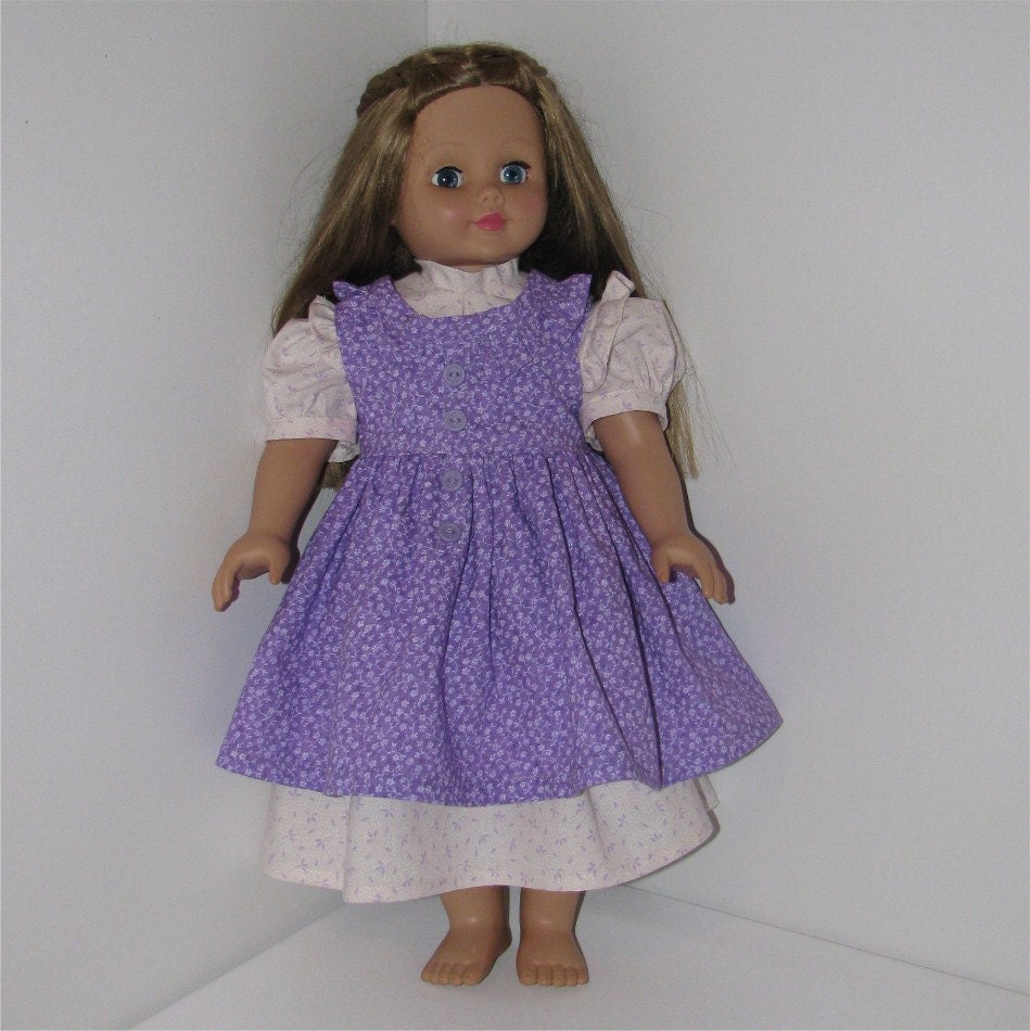Lavender and Cream Pinafore Prairie Dress, Fits American Girl and 18 Inch Dolls