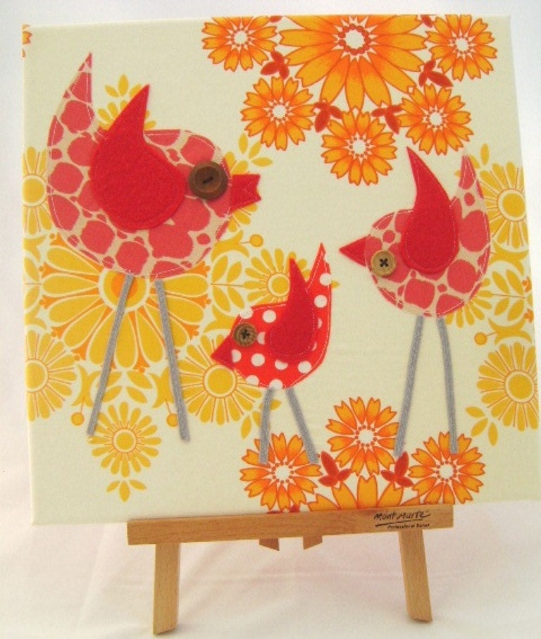 Oh so tweet..... Vintage TangerineTRIO canvas Free shipping Australia