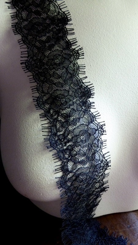 Remnant Black Chantilly Lace for Lingerie, Home Decor, Altered Couture, Costume Design CH 600
