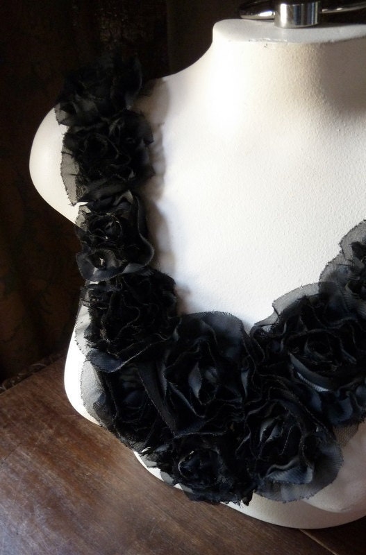Chiffon Roses Applique in Black for Costume Design, Headbands, Altered Couture BLA 1004