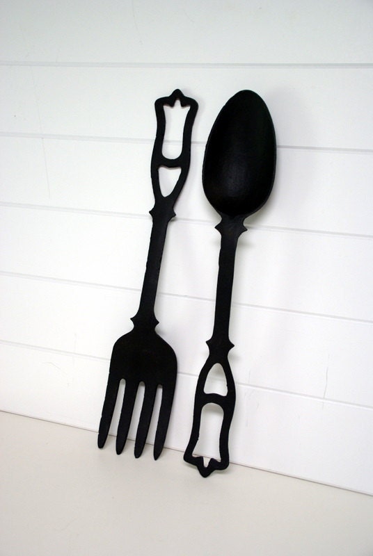 Vintage Large Cast Iron Fork and Spoon Wall Decor by SpeckledDog