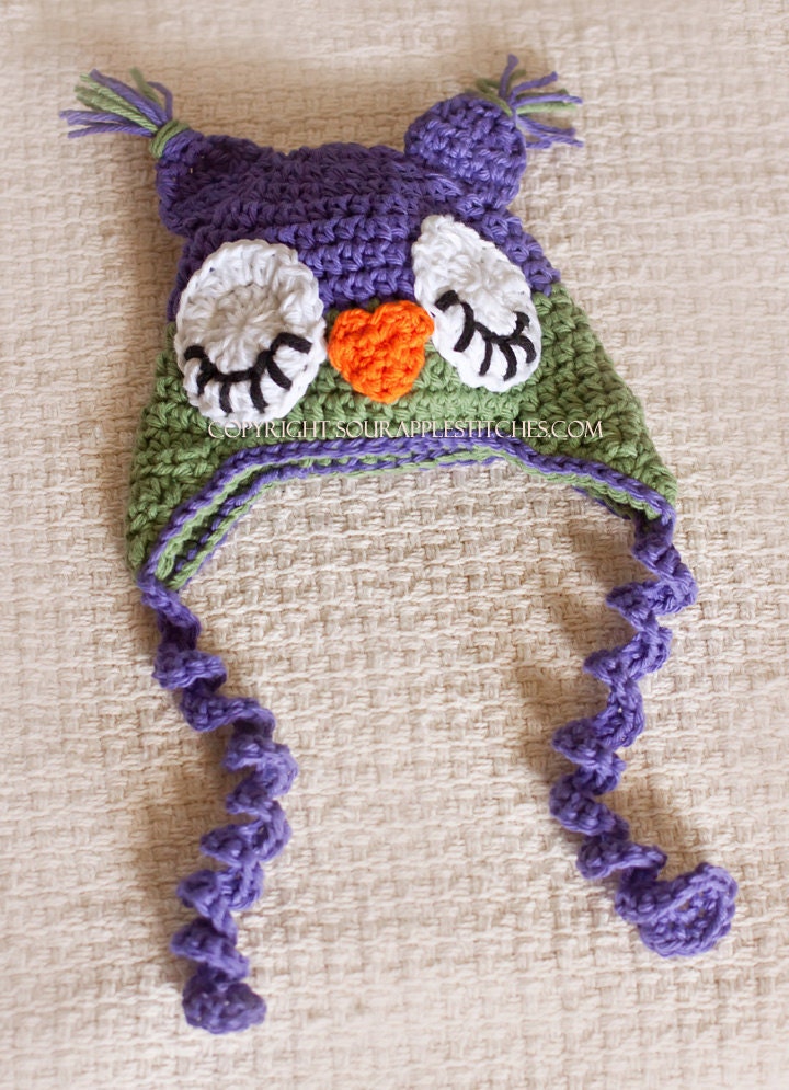 Custom Crochet Sleepy Owl Earflap Beanie