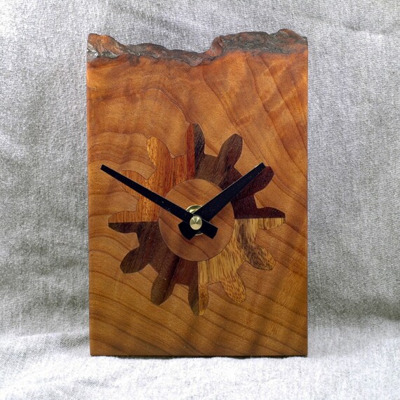 Rustic Redwood Burl Wood Slab Quartz Clock Tooth Gear