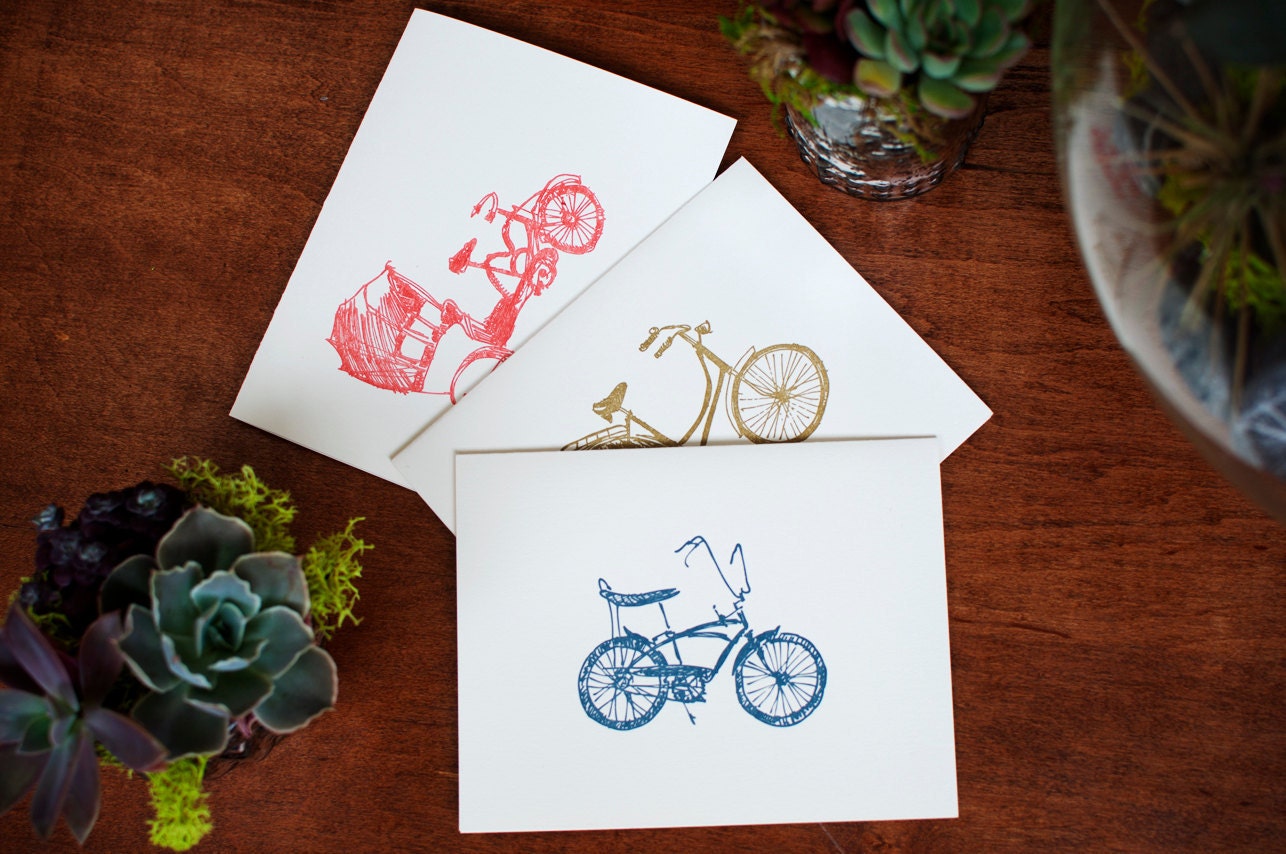 Letterpress Notecards - Vintage Bikes - boxed set of 5