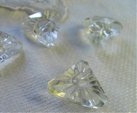 Glass Buttons Etched in a Pyramid Shape Set of 4 in Clear