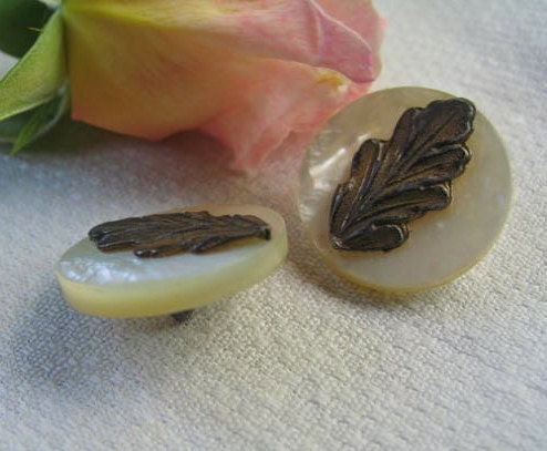 Mother of Pearl and Metal Leaf Buttons Set of 2